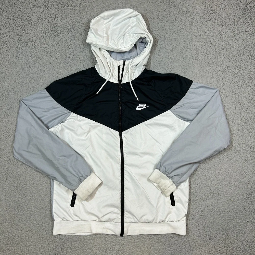 Vintage Nike Hooded‎ Jacket Red Tag Full Zip Mens Size Medium White Black Gray - Picture 1 of 11